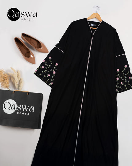 Pink-Trimmed Handwork Kaftan Abaya