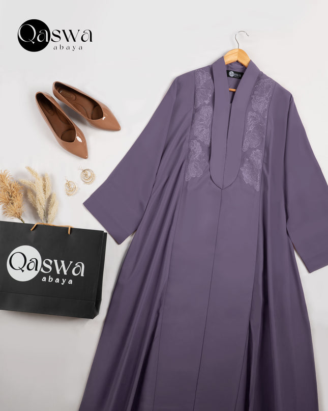 Mystic Plum Embroidery With Long Collared Abaya
