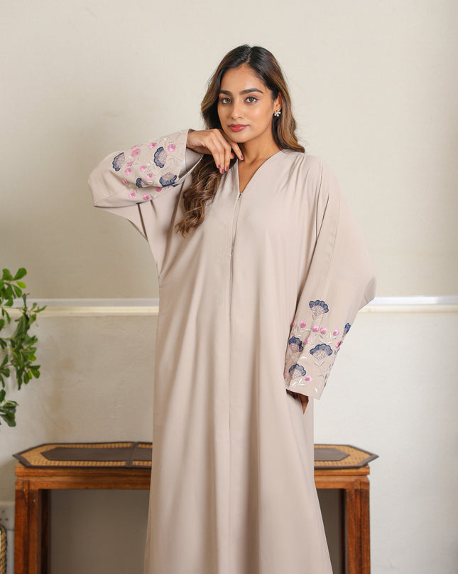 Threaded Elegance Embroidery With Handwork Abaya