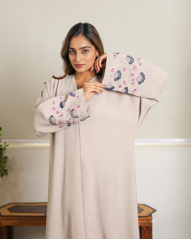 Threaded Elegance Embroidery With Handwork Abaya