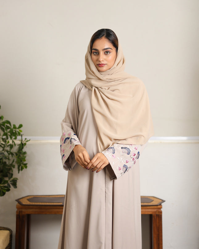 Threaded Elegance Embroidery With Handwork Abaya