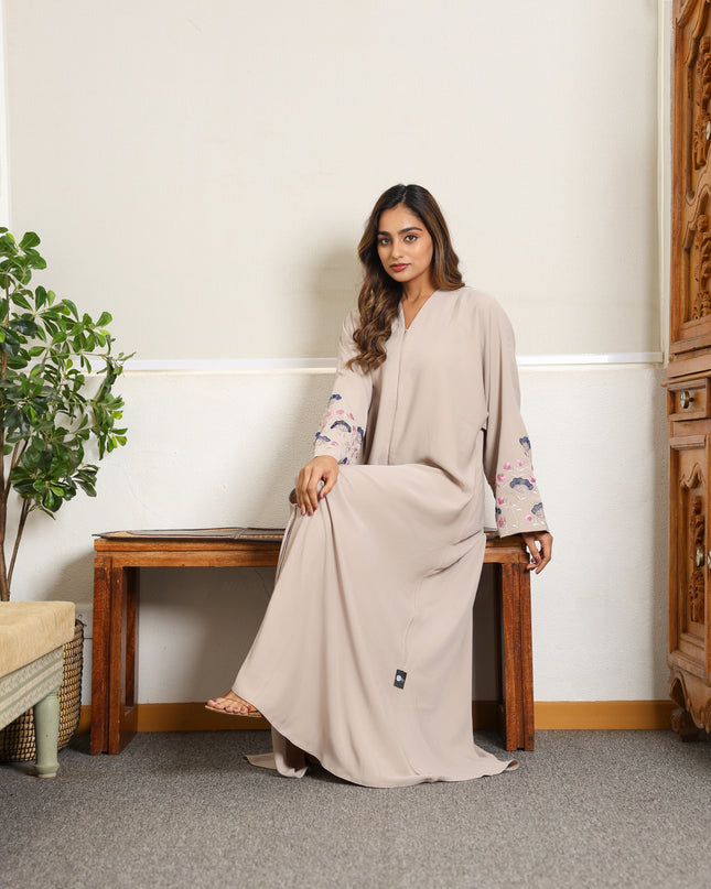 Threaded Elegance Embroidery With Handwork Abaya