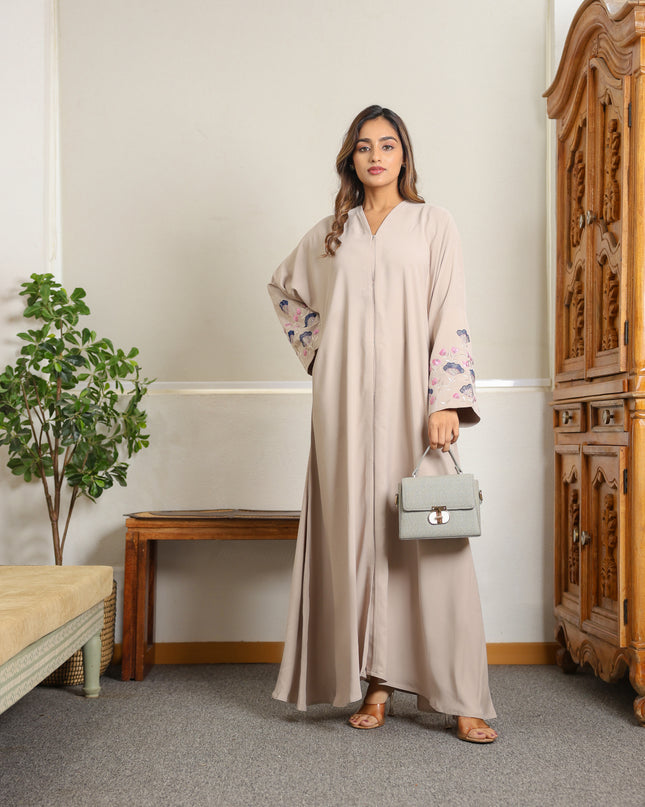 Threaded Elegance Embroidery With Handwork Abaya