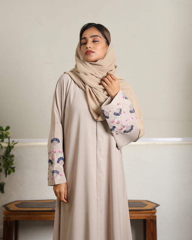 Threaded Elegance Embroidery With Handwork Abaya