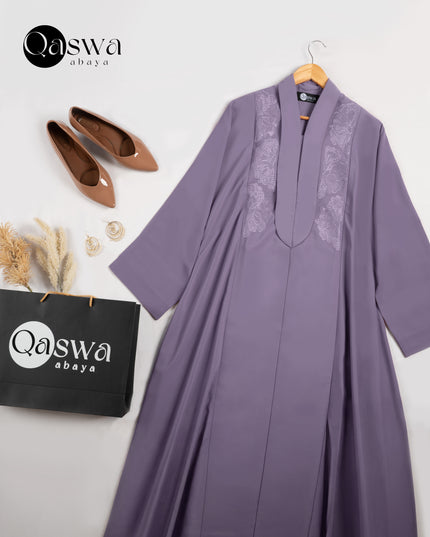 Mystic Plum Embroidery With Long Collared Abaya