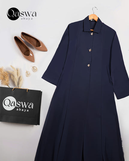 Luxurious Golden Button With Collared Abaya