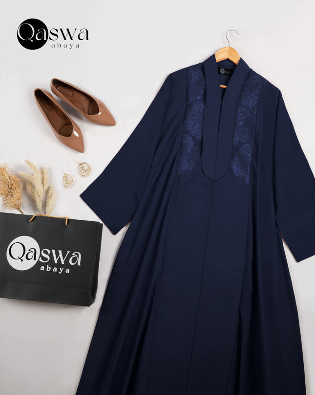 Mystic Plum Embroidery With Long Collared Abaya