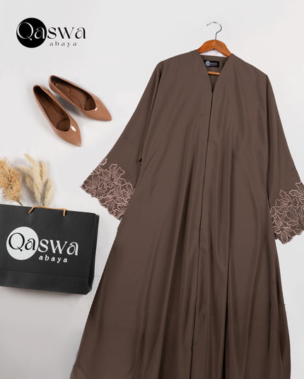 Blush Hem Embroidery With Handwork Abaya