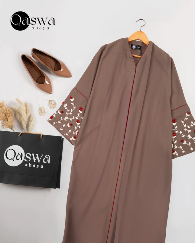 Pink-Trimmed Handwork Kaftan Abaya
