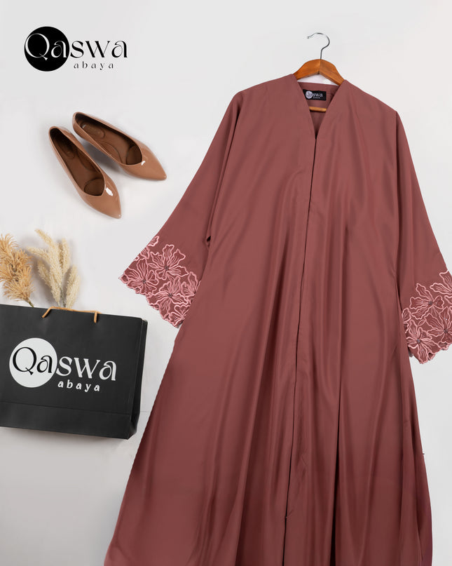 Blush Hem Embroidery With Handwork Abaya