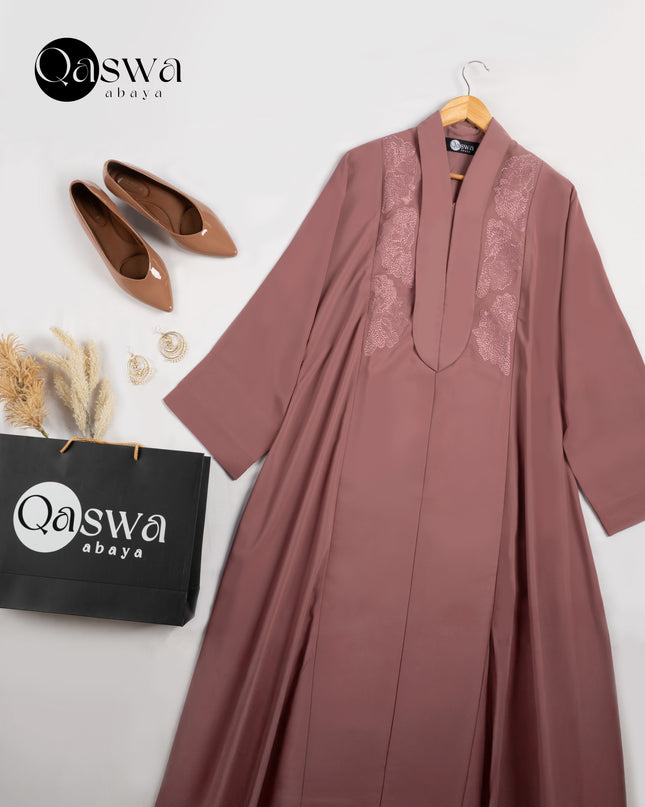 Mystic Plum Embroidery With Long Collared Abaya