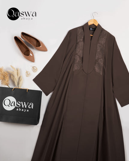 Mystic Plum Embroidery With Long Collared Abaya