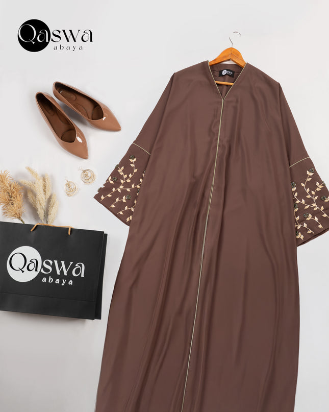 Pink-Trimmed Handwork Kaftan Abaya