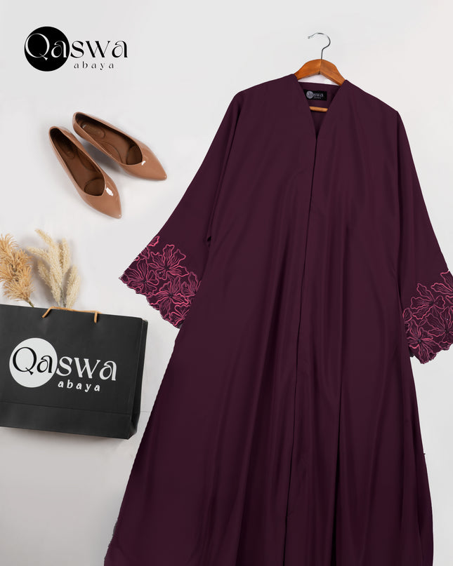 Blush Hem Embroidery With Handwork Abaya